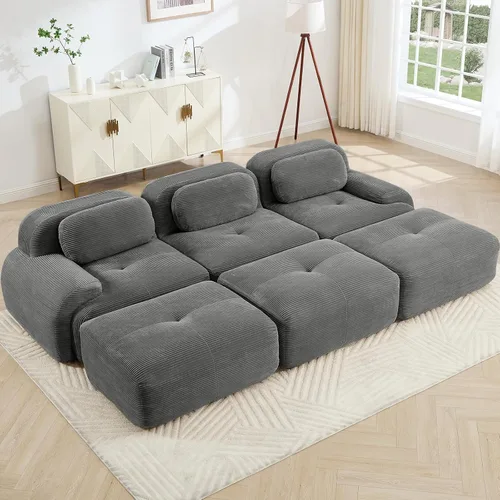 Miniatura 42 de Juego de sofás seccionales sin hueso de 117 pulgadas para sala de estar, modular en forma de L y sofá de 3 plazas con asiento profundo, almohadas