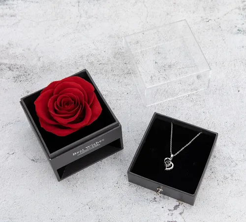Miniatura 5 de Hyindoor Collar con 100 idiomas diseño de rosa eterna caja de joyería de flores eternas regalo de cumpleaños día de San Valentín cumpleaños día