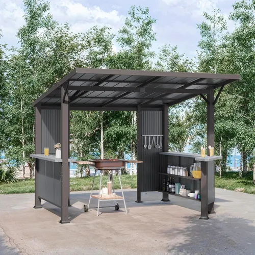 Miniatura 22 de Kullavik Gazebo de parrilla de techo rígido de 8 x 5 pies, gazebo para barbacoa al aire libre con techo de acero galvanizado y gancho de techo