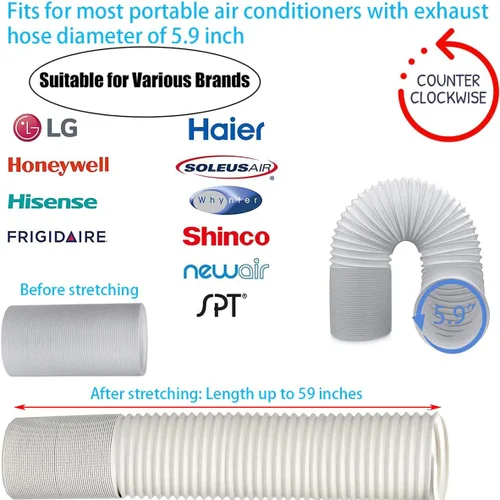 Miniatura 2 de Kit de ventilación de aire acondicionado portátil con manguera de escape de 5.9 pulgadas, sello universal para unidad de CA, kit de ventana