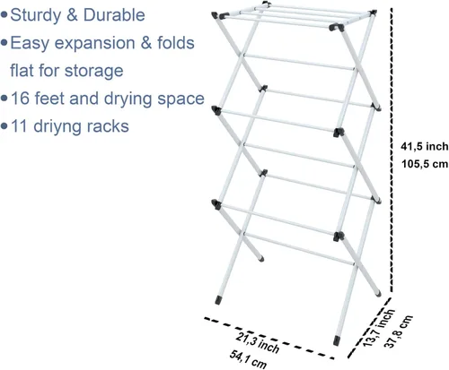 Miniatura 7 de Honey-Can-Do 3-Tier Folding Metal Clothes Drying Rack - Portable Accordion Laundry Drying Stand - 16 Ft Drying Capacity - Compact Space-Saving