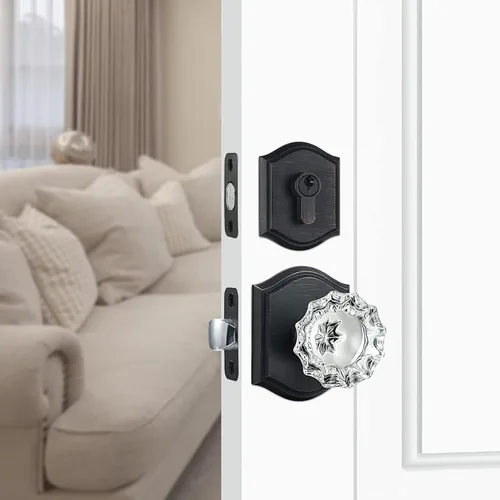 Miniatura 32 de Pomos de Puerta de Vidrio para Interiores, Estilo Vintage, Pomos de Puerta de Cristal de Privacidad con Cerradura, Pomos de Puerta de Latón Antiguo