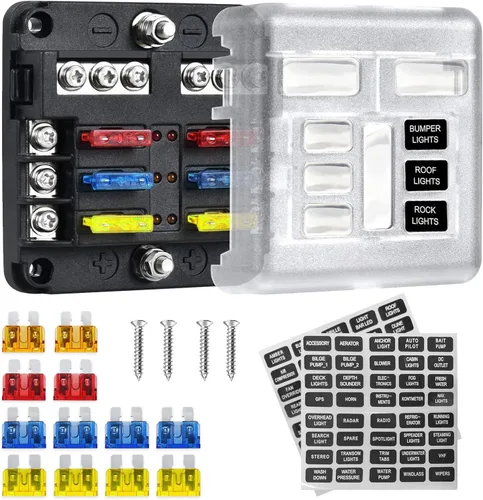 deemars Caja de fusibles de 12 V de 6 vías, caja de bloques de fusibles de hoja LED de 6 circuitos, panel de fusibles ATC/ATO con indicador LED para