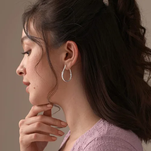 Miniatura 2 de LeCalla - Aretes de plata esterlina con diseño italiano ovalado para mujer