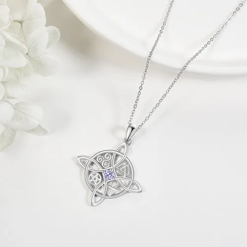 Miniatura 31 de YAFEINI Collar con dije de nudo de bruja de plata de ley, amuleto de bruja de cruz celta, regalo para mujer