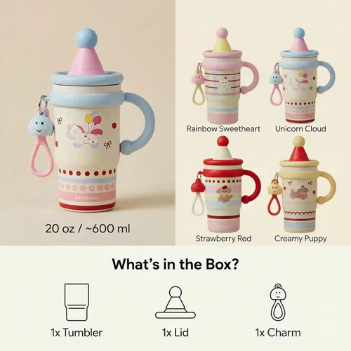Miniatura 7 de Vaso aislado de 20 onzas con popote y tapa, taza de viaje para café a prueba de fugas con asa, diseño de doble bebida para bebidas calientes y Nube