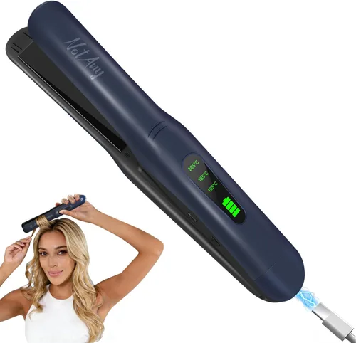 Alisador de pelo inalámbrico, alisador de pelo portátil, alisador de pelo de viaje de doble voltaje, alisador y rizador 2 en 1, carga rápida USB-C,