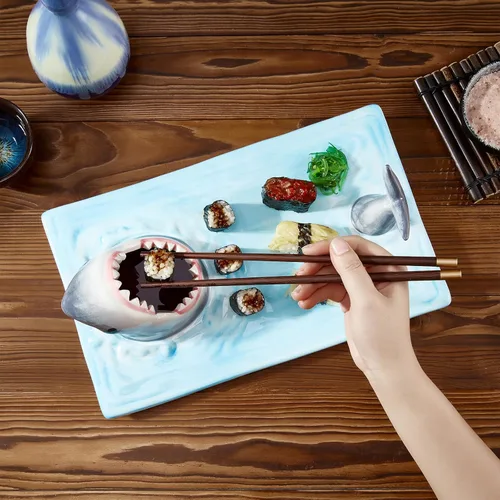 Miniatura 6 de Platos de tiburón, plato de sushi de tiburón 3 en 1 mejorado, plato de sushi de tiburón, plato de tiburón con compartimento para salsa