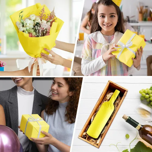 Miniatura 4 de CHRORINE 60 hojas de papel de seda amarillo - Papel de seda de Acción de Gracias para envolver regalos artísticos a granel para manualidades DIY