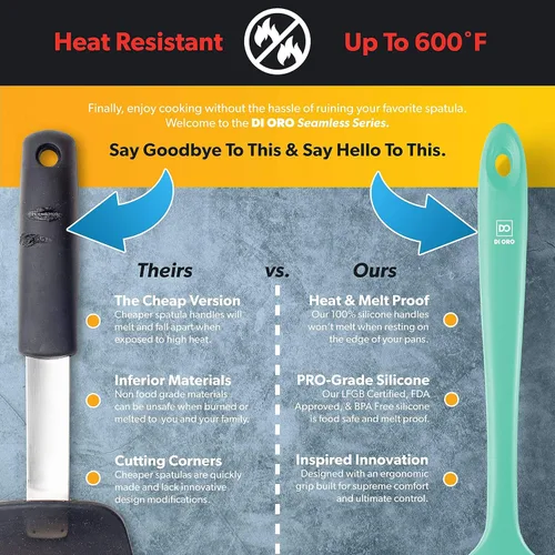 Miniatura 4 de DI ORO Espátula de cuchara de silicona - Garantía perpetua - Gran espátula de silicona resistente al calor de 600°F con raspador - Libre de BPA