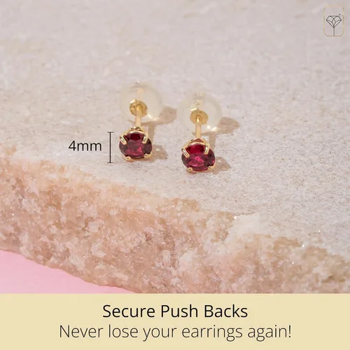 Miniatura 3 de 14k Gold Round Stud Earrings for Women Small 4mm Birthstone Earrings Real Gold Gemstone Earrings for Women Gemstone Stud Earrings for Women by