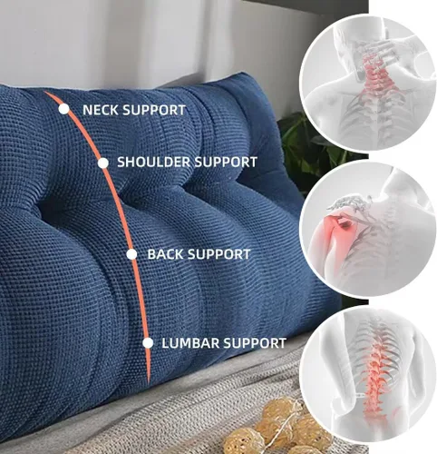 Miniatura 5 de Almohada triangular de cuña tamaño individual XL con un bolsillo lateral, cojín grande para cabecero, respaldo, almohadas de cuña con funda Gris