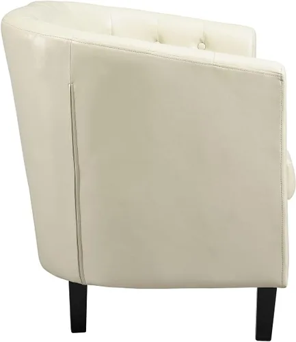 Miniatura 8 de Naomi Home - Silla acentuada Emma con botones decorativos, silla de barril de cuero sintético, silla moderna de mediados de siglo, sillón cómodo