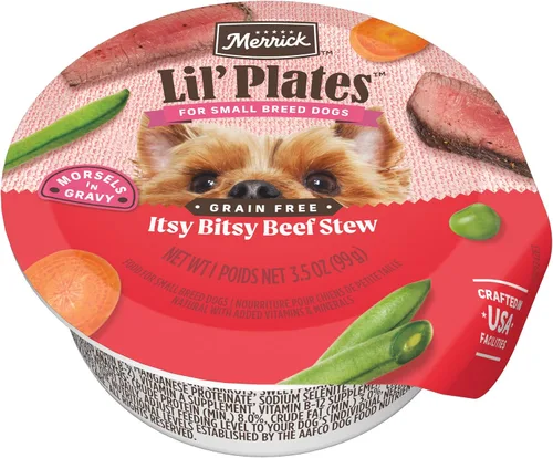 Miniatura 17 de Merrick Lil' Plates - Alimento húmedo sin cereales para perros pequeños, receta Petite Pot Pie, 12 envases de 3.5 onzas