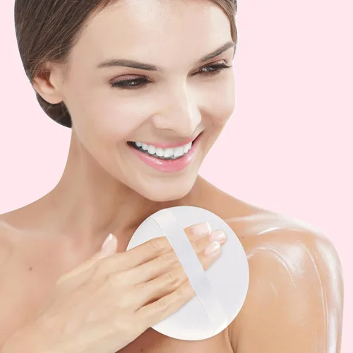 Miniatura 5 de Paquete de 5 soplos de polvo corporal extra grandes y recipiente, algodón suave de 4.13 pulgadas con recipiente redondo lavable para mujer, bebé