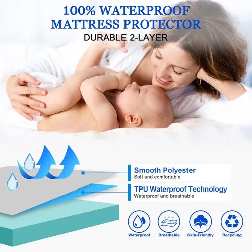 Miniatura 2 de Sufdari Protector de colchón impermeable, funda de colchón tamaño individual para cama, bolsillo profundo de 18 pulgadas, protector de colchón