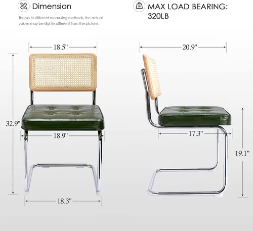 Miniatura 2 de Zesthouse Juego de 4 sillas de comedor de ratán natural, sillas modernas de comedor con respaldo de madera maciza para cocina y sala de estar, verde