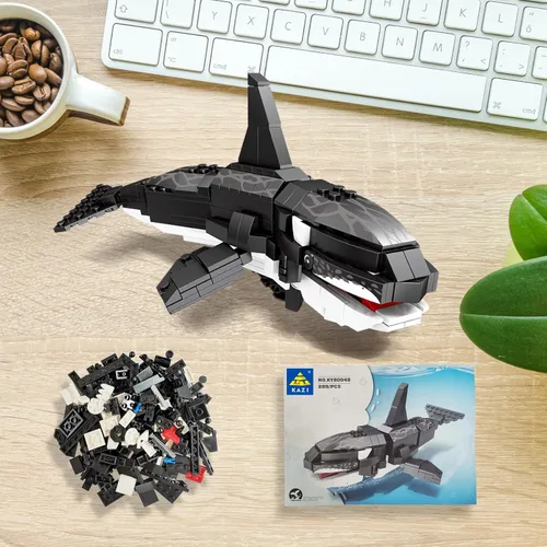 Miniatura 6 de KAZI Juego de construcción de juguetes de pez pescador, bloques de construcción de criaturas marinas de Halloween, juguetes de animales del océano