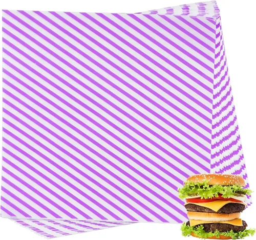 Miniatura 7 de 200 hojas de envoltorio de alimentos a rayas negro y blanco, papel encerado seco para pan y sándwiches, forros de papel para cestas de comida