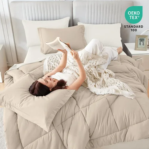 Miniatura 5 de Sasttie Juego de edredón tamaño individual, 5 piezas de cama reversible en una bolsa, juego completo de ropa de cama que incluye edredón, sábana