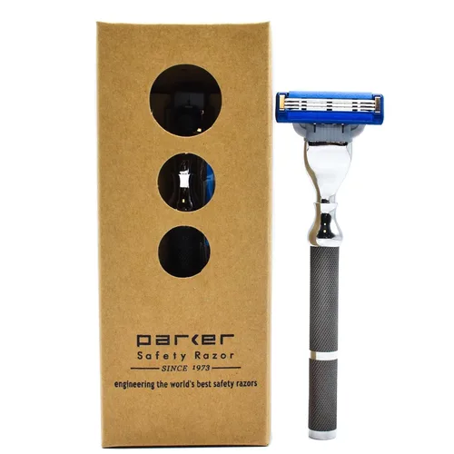 Parker - Maquinilla de afeitar de metal 42M en gris grafito, compatible con 3 cuchillas Mach - Acepta todos los repuestos de cartuchos Gillette®