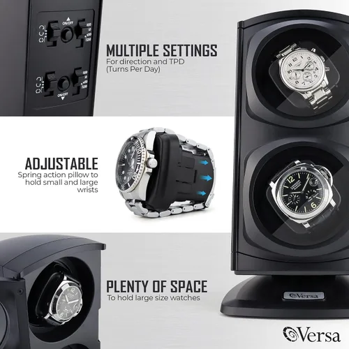 Miniatura 3 de Nueva actualización Versa, reloj de cuerda doble automática, negro