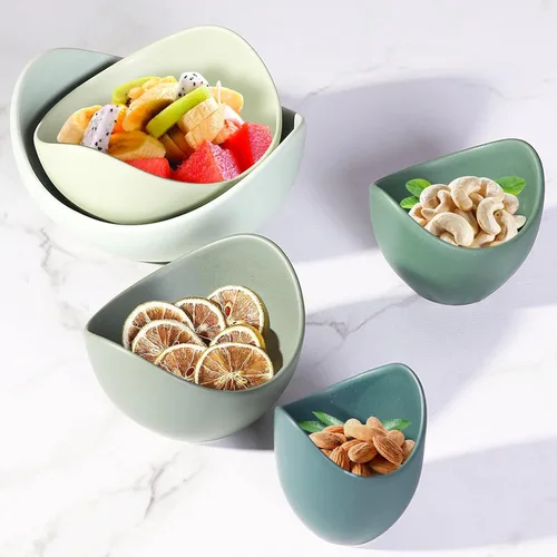Miniatura 7 de Notakia Cuencos decorativos de ensalada con forma de loto, aptos para lavavajillas, cuencos de cerámica únicos en ángulo para ensalada, pasta, sopa