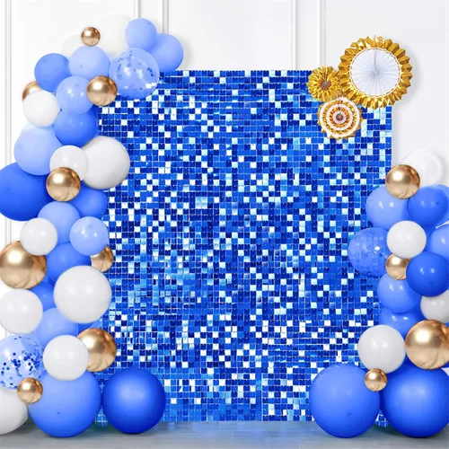 Miniatura 36 de 12 paneles cuadrados de lentejuelas brillantes para pared color azul claro (Baby Blue) telón de fondo decorativo para fiestas de bodas