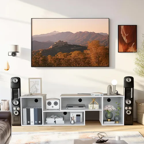 Miniatura 9 de DKLGG Soporte de TV LED, moderno centro de entretenimiento en forma de L con 19 modos de luz LED, almacenamiento y tomas de corriente