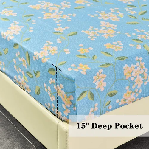 Miniatura 3 de JSD Juego de sábanas con estampado floral azul, tamaño Queen, 4 piezas, sábanas de microfibra con patrón suave, bolsillo extra profundo Sakura