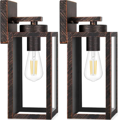 Miniatura 14 de Paquete de 2 lámparas de pared para exteriores, faroles impermeables y modernos, dispositivos de iluminación para porche, con casquillo E26