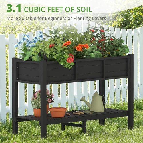 Miniatura 2 de LUE BONA Cama de jardín elevada con herramientas, 45 x 18 x 29 pulgadas, jardinera elevada de polietileno con patas y estante de almacenamiento