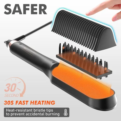 Miniatura 2 de Cepillo alisador de pelo, cepillo alisador eléctrico con calentamiento rápido de cerámica, alisador de pelo para mujeres, peine térmico de doble