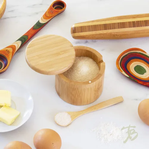Miniatura 3 de Totally Bamboo Little Dipper - Caja de almacenamiento de bambú con tapa giratoria magnética, capacidad de 6 onzas, incluye cuchara de bambú