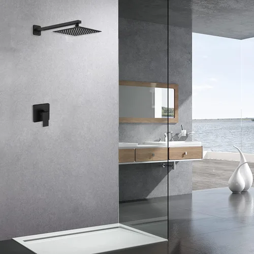 Miniatura 2 de Juego de grifo de ducha negro mate para baño, sistema de ducha de lluvia de lujo con cabezal de ducha de lluvia, kit de molduras de ducha de una