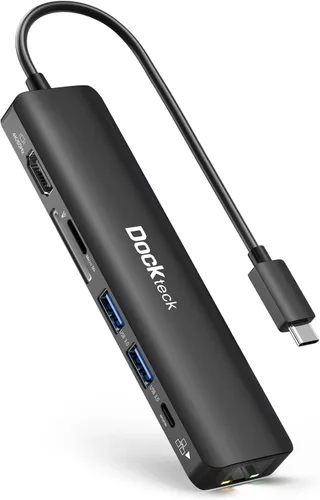 Hub USB C 4K 60Hz, Dockteck 7 en 1 USB C PD Ethernet Hub Dongle con 4K 60Hz HDMI, 1Gbps Ethernet, 100W PD, 2 USB 3.0, SD/Micro SD para MacBook 7 en