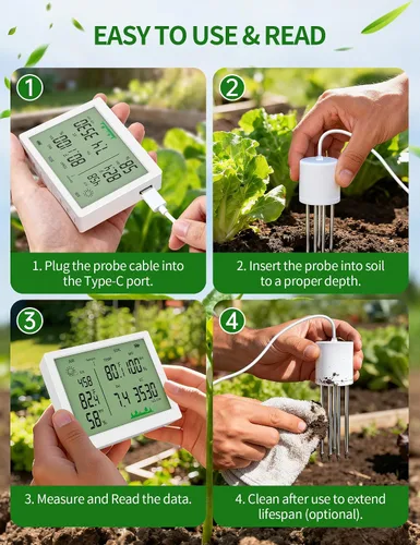 Miniatura 7 de 7 in 1 Soil Meter, Digital Soil Test Kit of PH/Sunlight/Fertility/Soil & Air Temp, Humidity Meter for Indoor & Outdoor Plant, Growing Environment