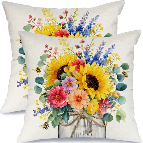 Miniatura 10 de AACORS Fundas de almohada del 4 de julio, 16 x 16 pulgadas, florero floral, mariposa, decoración patriótica de Estados Unidos, funda de almohada
