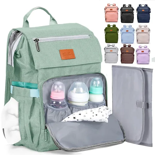 Miniatura 27 de PILLANI Mochila para Pañales de Bebé - Bolsa Grande para Niños y Niñas, Mochila Impermeable para Pañales - Bolsas de Pañales de Viaje con R. Beige