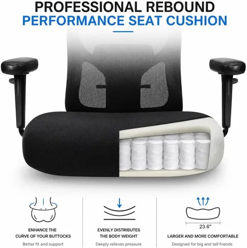 Miniatura 5 de Silla de oficina grande y alta de 600 libras, silla de malla ergonómica resistente, silla de escritorio ejecutiva para computadora con asiento ancho