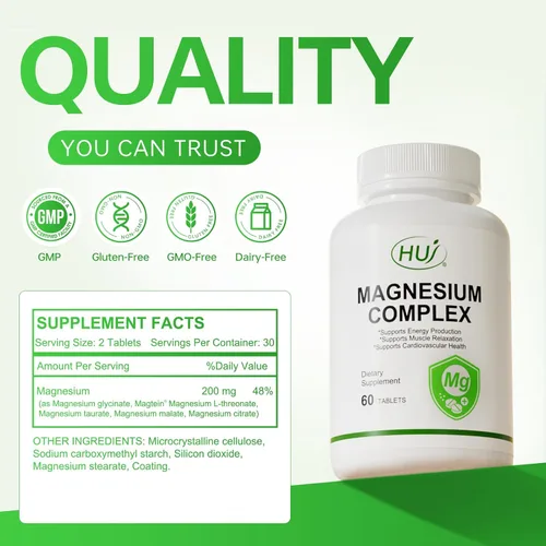 Miniatura 6 de HUJ Suplemento Complejo de Magnesio - Cinco Tipos de Magnesio - Apoya la Producción de Energía, Relajación Muscular y Salud Cardiovascular* - 60