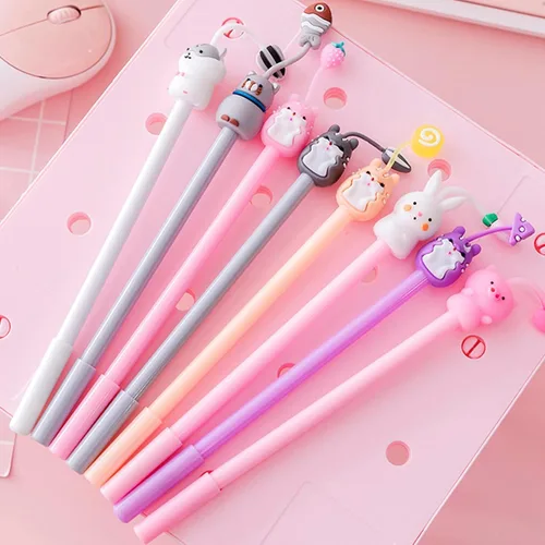 Miniatura 7 de KRIZJUES 12 unidades de bolígrafos de tinta de gel Kawaii bonitos, adecuados para escribir, regalos para niños y maestros, recarga negra de 0.5mm