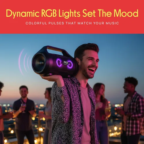 Miniatura 8 de Pyle Altavoz portátil Bluetooth Boombox – 40 W de potencia máxima, 2.0 canales recargable estilo barril altavoz con TWS, luces LED – entrada AUX