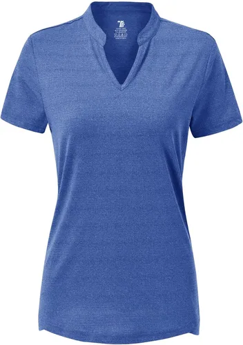 Miniatura 48 de Gopune Polo de golf con cuello en V para mujer, sin cuello, manga corta, ligera, de secado rápido, camisetas de tenis para correr