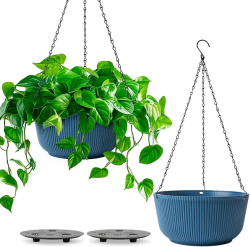 Miniatura 13 de T4U Macetas colgantes de 8 pulgadas para plantas de interior y exterior, juego de 2 macetas auto-regantes con agujero de drenaje, tapón y cadena