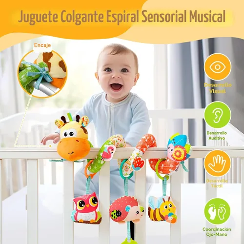 Miniatura 2 de Jollybaby Cochecito de cuna, juguetes para asiento de automóvil para bebé de 0-3-6-9-12 meses, juguetes sensoriales colgantes para recién nacido