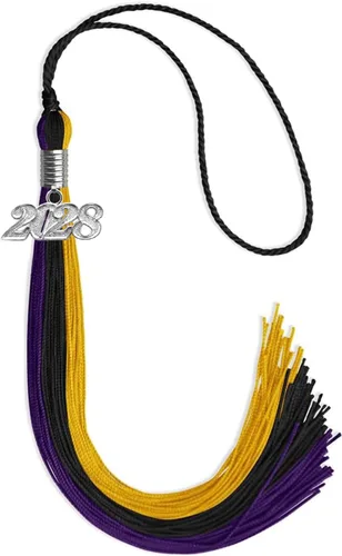 Miniatura 166 de Endea Graduation Borla de triple color con gota de fecha plateada (negro/dorado/granate, 2020)