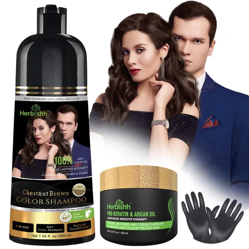 Miniatura 15 de Herbishh Paquete de Viaje Champú Tinte para el Cabello en Sobre + 1 Sobre de Mascarilla Capilar de Argán (Negro, 1 sobre)