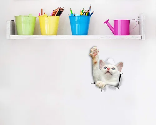Miniatura 3 de Winston & Bear Calcomanías 3D de gato, paquete de 2 unidades, calcomanías blancas para pared, calcomanías para dormitorio, nevera, inodoro