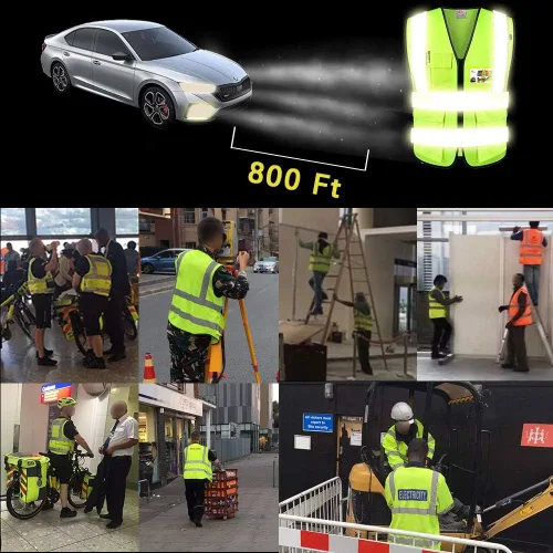Miniatura 4 de zojo Chalecos de seguridad de alta visibilidad con bolsillos, para trabajos al aire libre, ciclismo, correr, caminar, deportes, se adapta a hombres